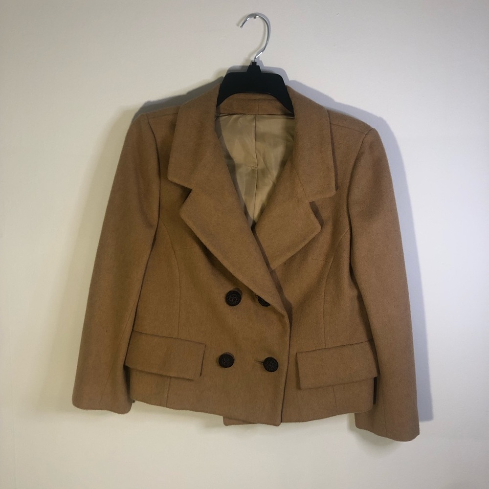 GUC Vintage Jack Feit camel wool 3/4 sleeve blazer size small